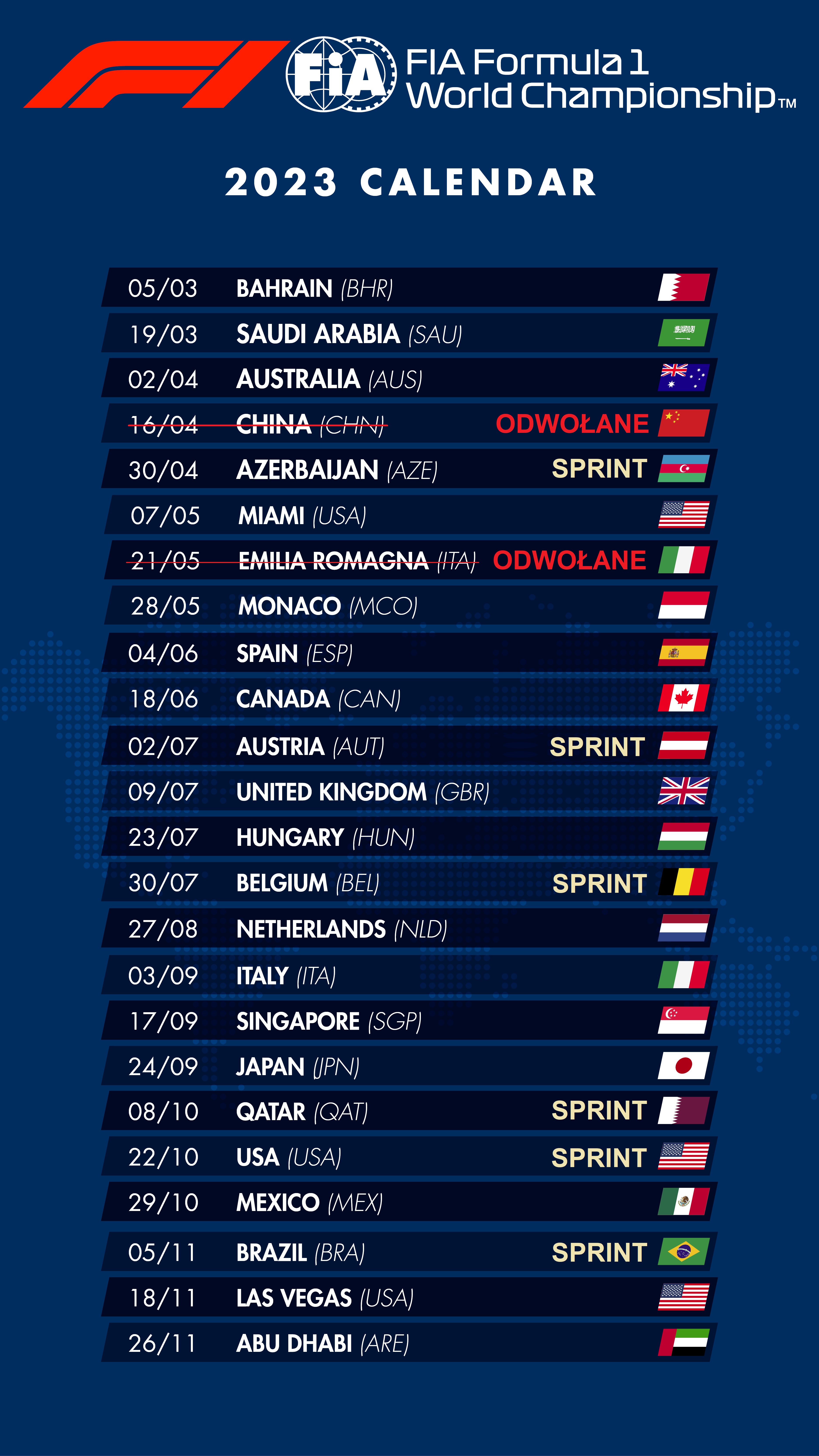 Oficjalny kalendarz sezonu 2023 Formuły 1